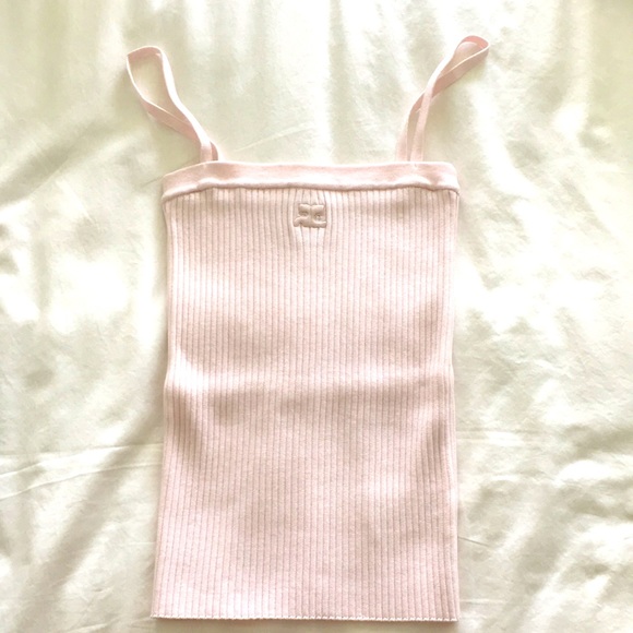 courreges Tops - Women's Pink Ribbed Camisole Tank Top